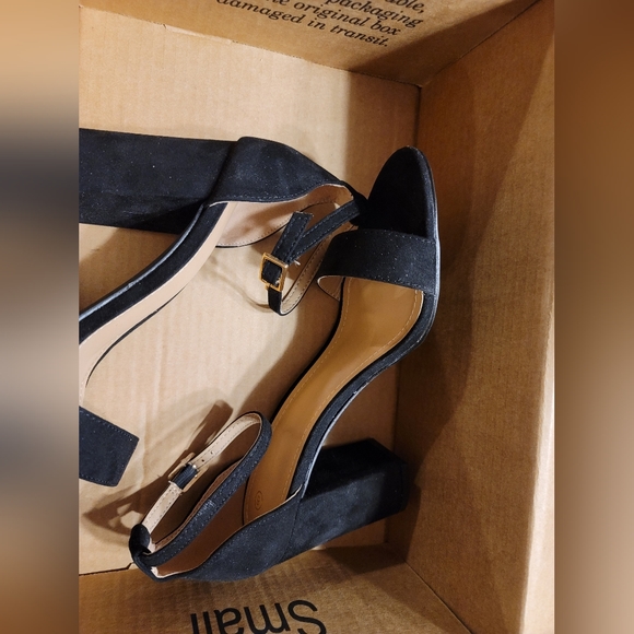 NIB CHUNKY BLOCK HEAL ANKLE STRAP FAUX SUEDE SANDAL SHOE SIZE 8 BLACK - Picture 6 of 12